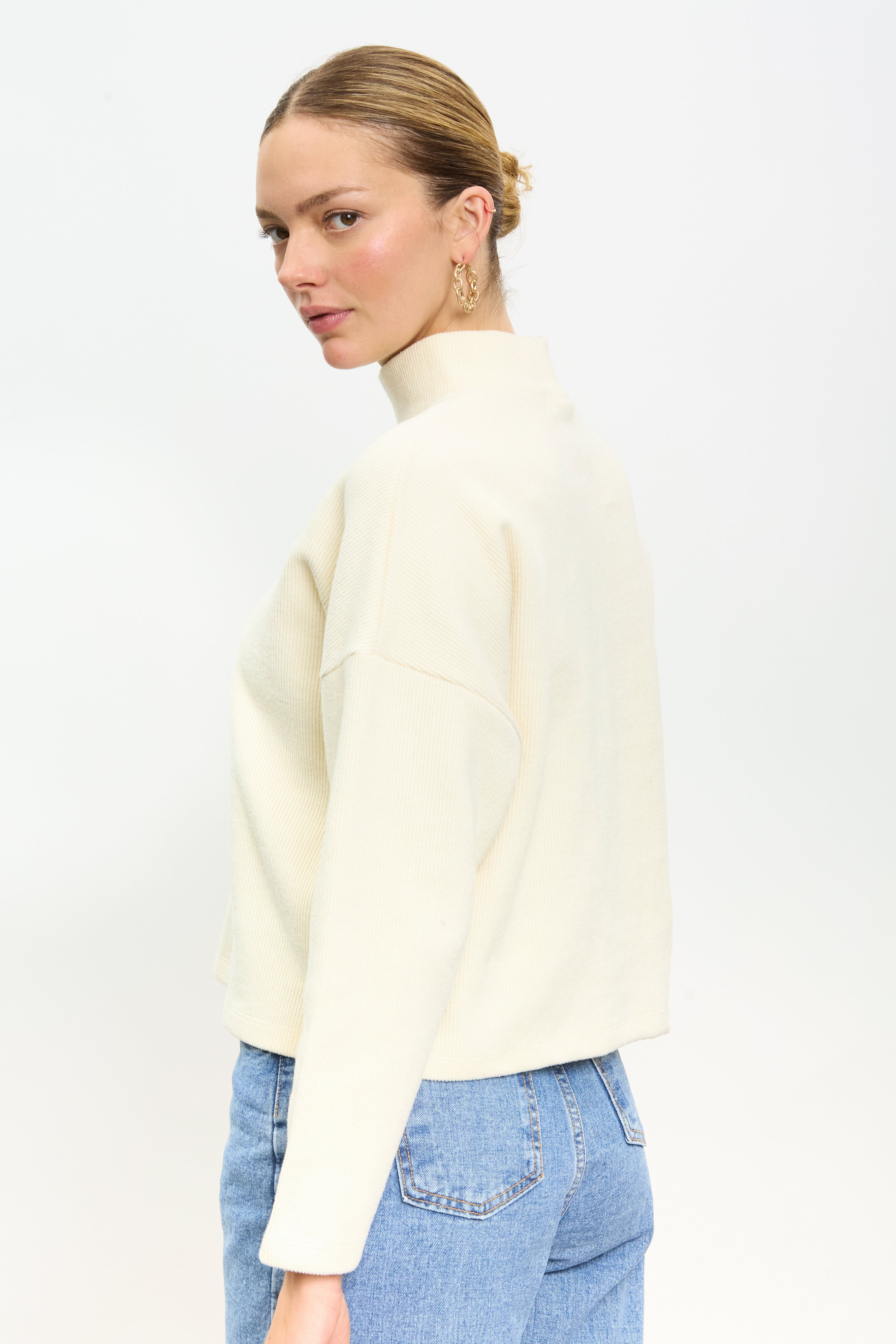 Ivory micro ribbed mock neck top_2