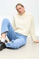 Ivory micro ribbed mock neck top_5