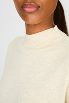 Oatmeal wool blend beige short sleeved mock neck knit top_3