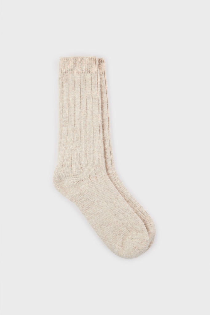 Oatmeal cashmere wool blend thick ribbed socks_2