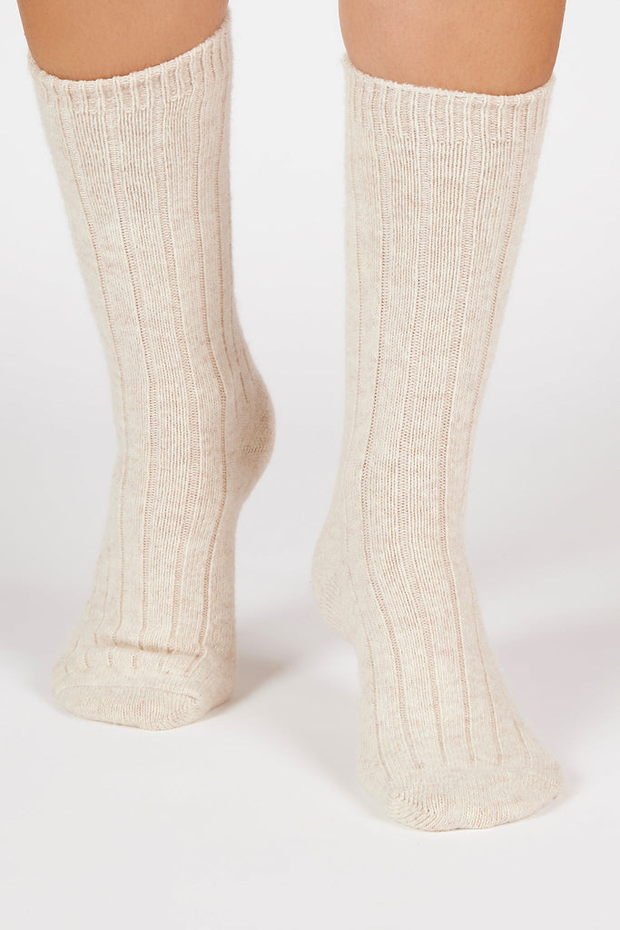 Oatmeal cashmere wool blend thick ribbed socks_3