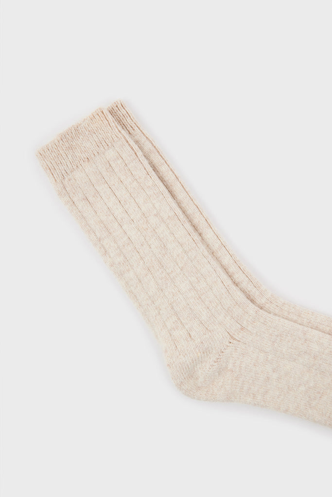 Oatmeal cashmere wool blend thick ribbed socks_4