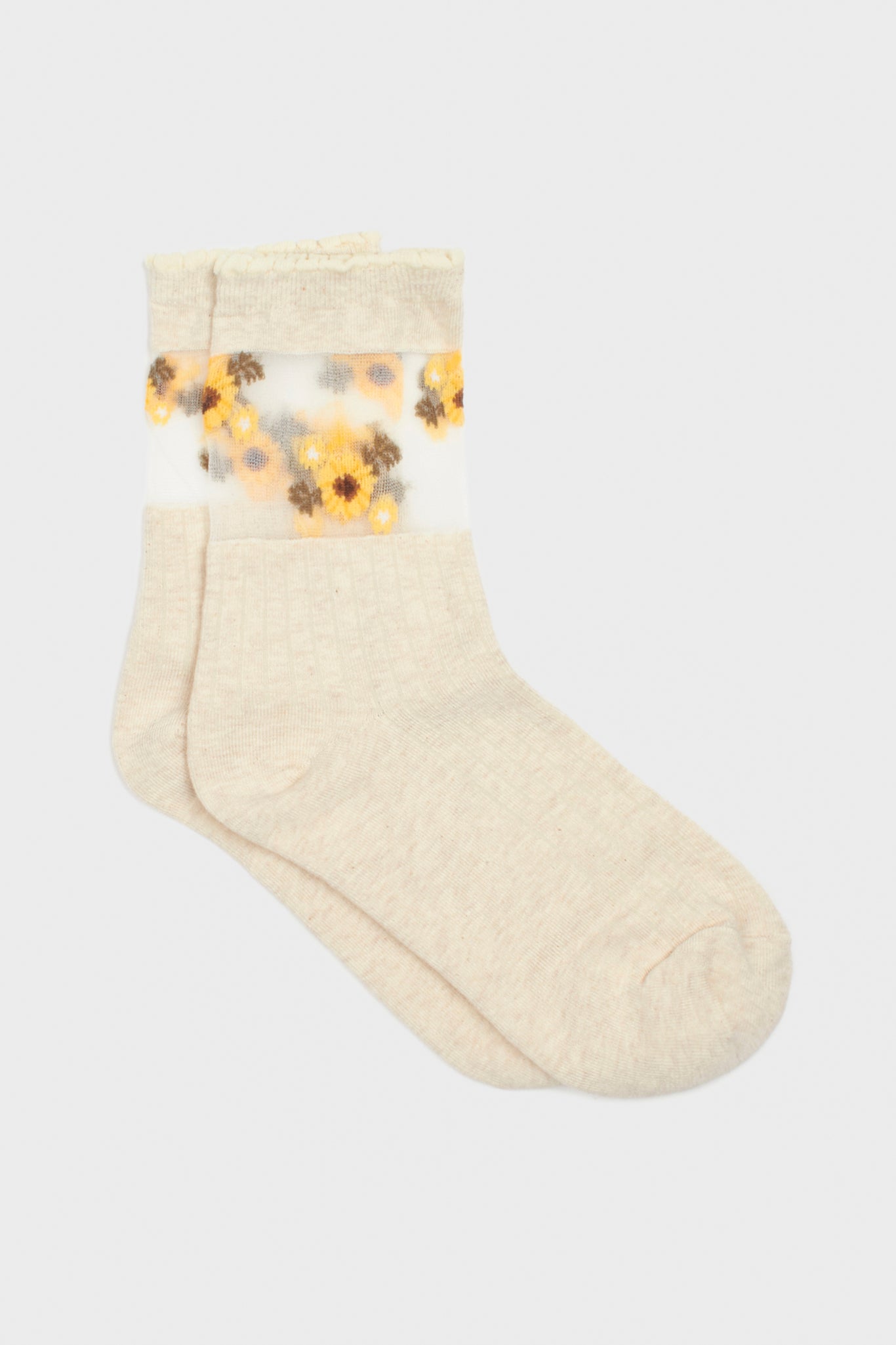 Oatmeal sheer ankle sunflower socks_3