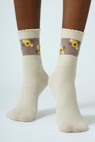 Oatmeal sheer ankle sunflower socks_2
