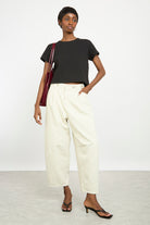 Off white adjustable waist balloon leg trousers_4