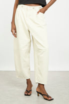 Off white adjustable waist balloon leg trousers_1
