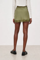 Olive green lace trim mini slip skirt_2