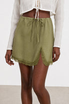 Olive green lace trim mini slip skirt_3
