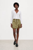 Olive green lace trim mini slip skirt_4