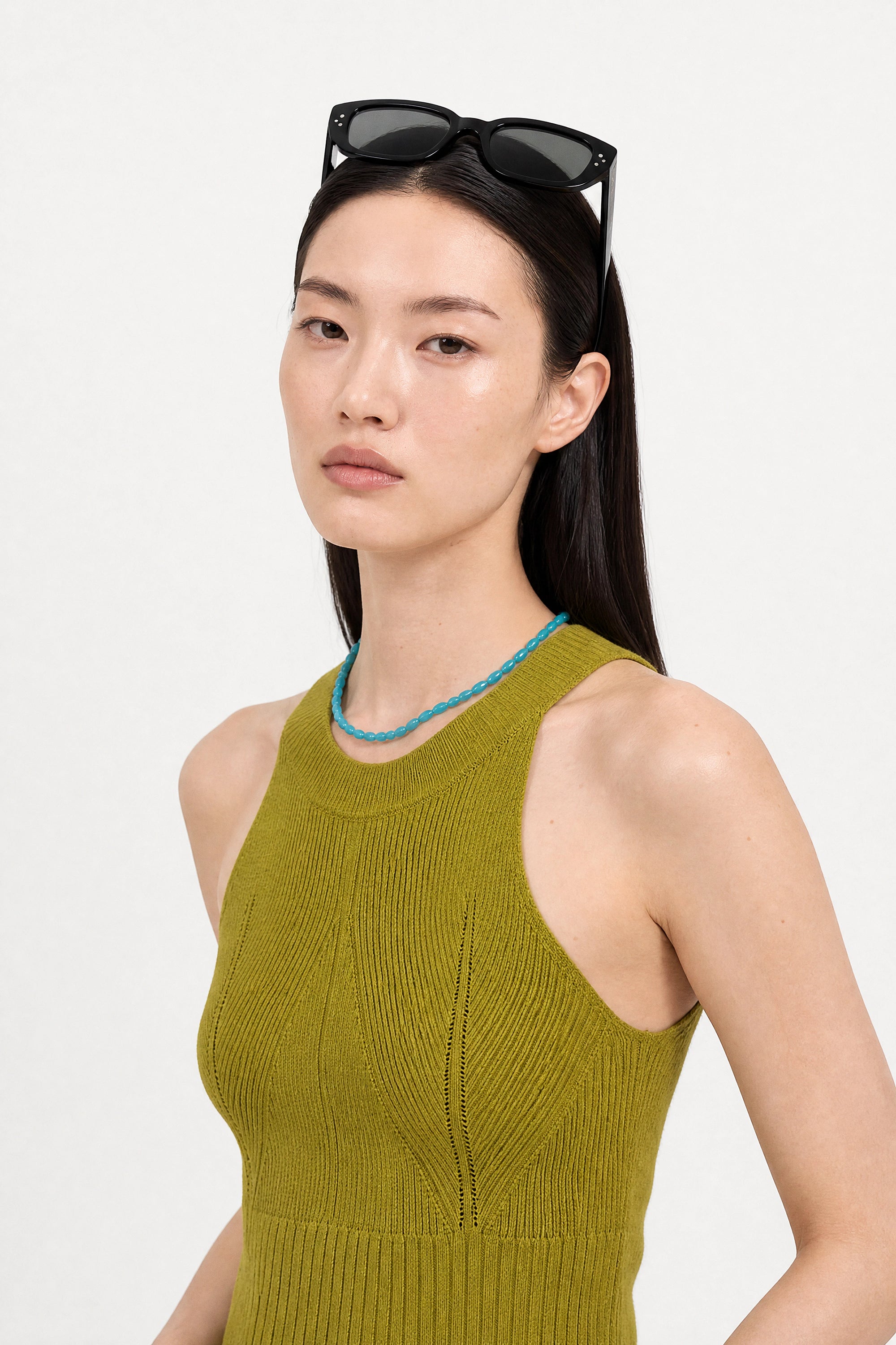 Olive green thin ribbed halter neck knit tank_4