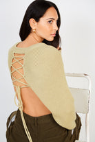 Olive green open tie back jumper_1