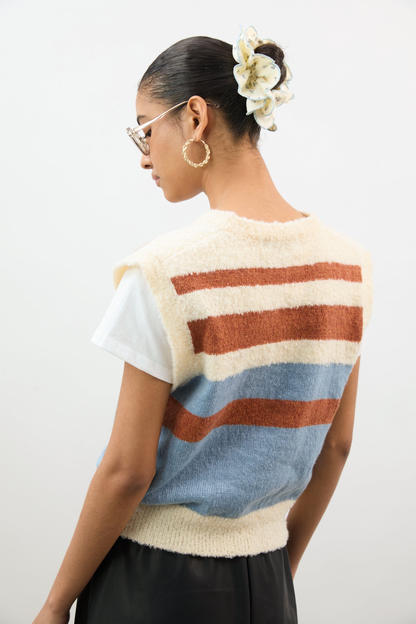 Orange and blue textured striped wool blend sweater vest_2