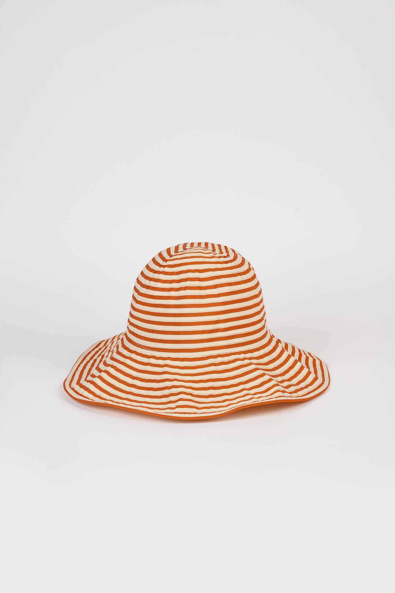 Orange and ivory striped wide brim sun hat_1