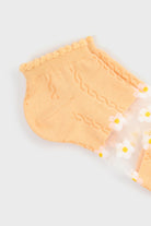 Orange and white sheer daisy strip ankle socks_4