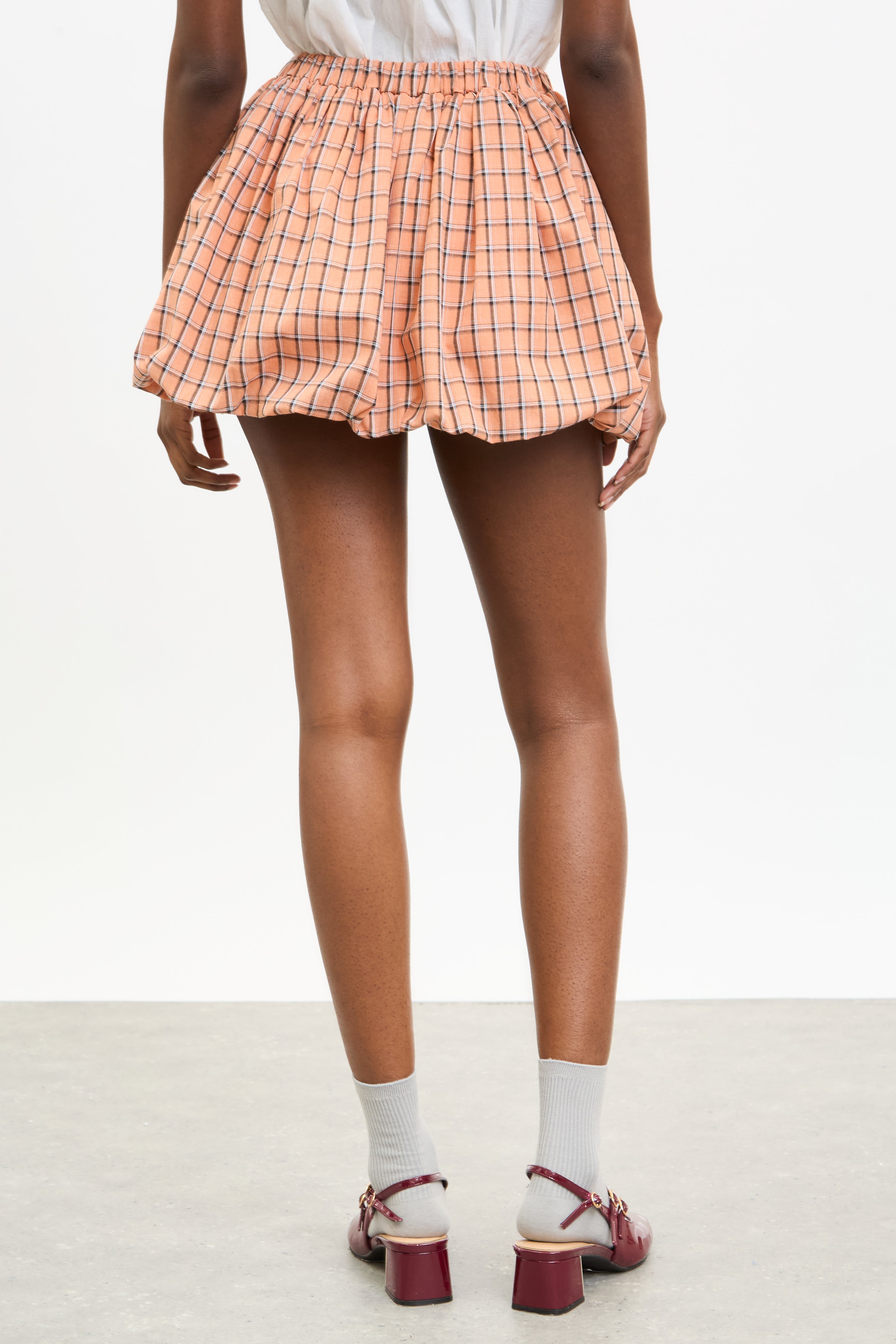 Orange black and ivory large check bubble skirt_2