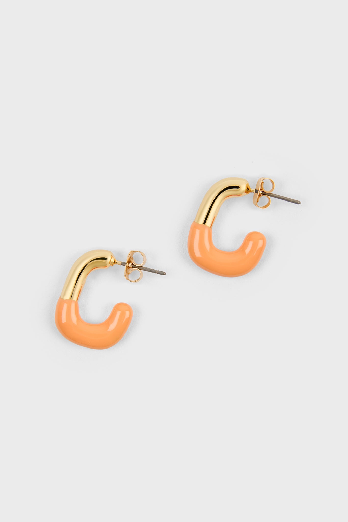 Orange enamel dipped gold square mini hoop earrings_1