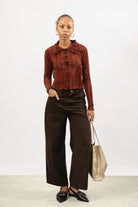 Orange plaid ribbed button up top_4