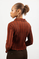 Orange plaid ribbed button up top_2