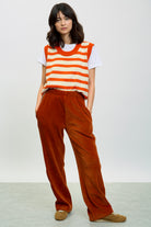 Orange thick wale drawstring trousers_4
