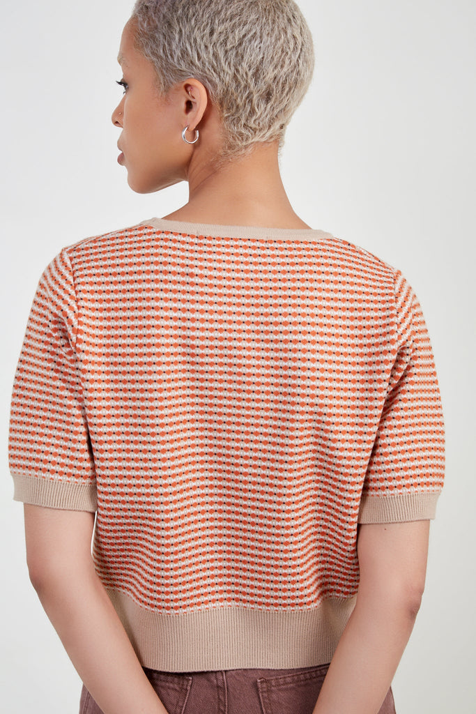Orange and beige dots knit tee_2