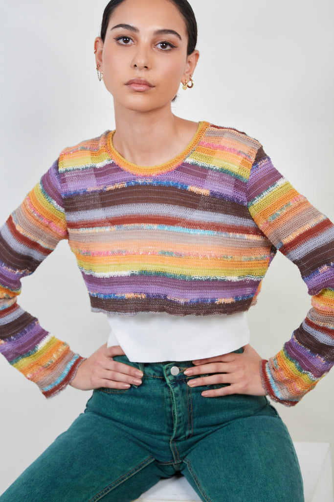 Orange and brown striped cropped top_1