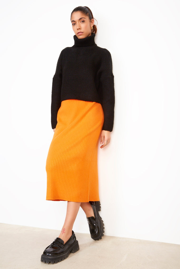 Orange ribbed knit maxi skirt_5