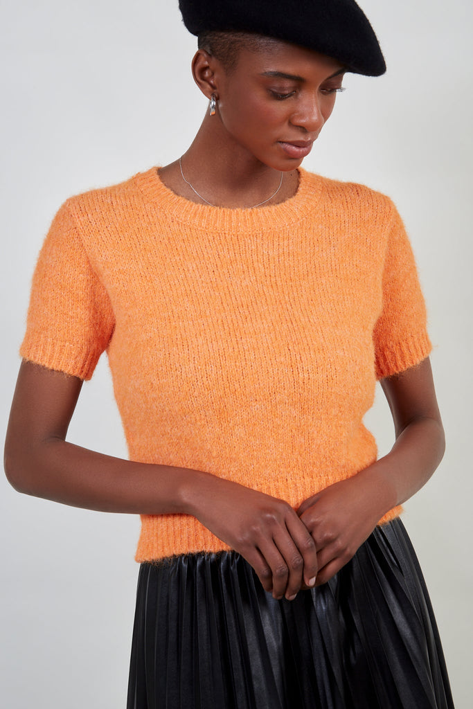 Orange wool blend short sleeved jumper_2