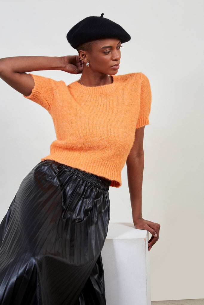 Orange wool blend short sleeved jumper_1