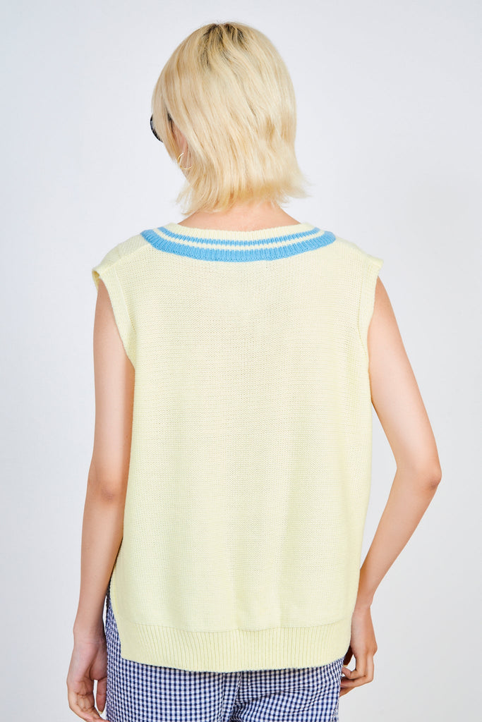 Pale yellow and bright blue varsity trim sweater vest_2