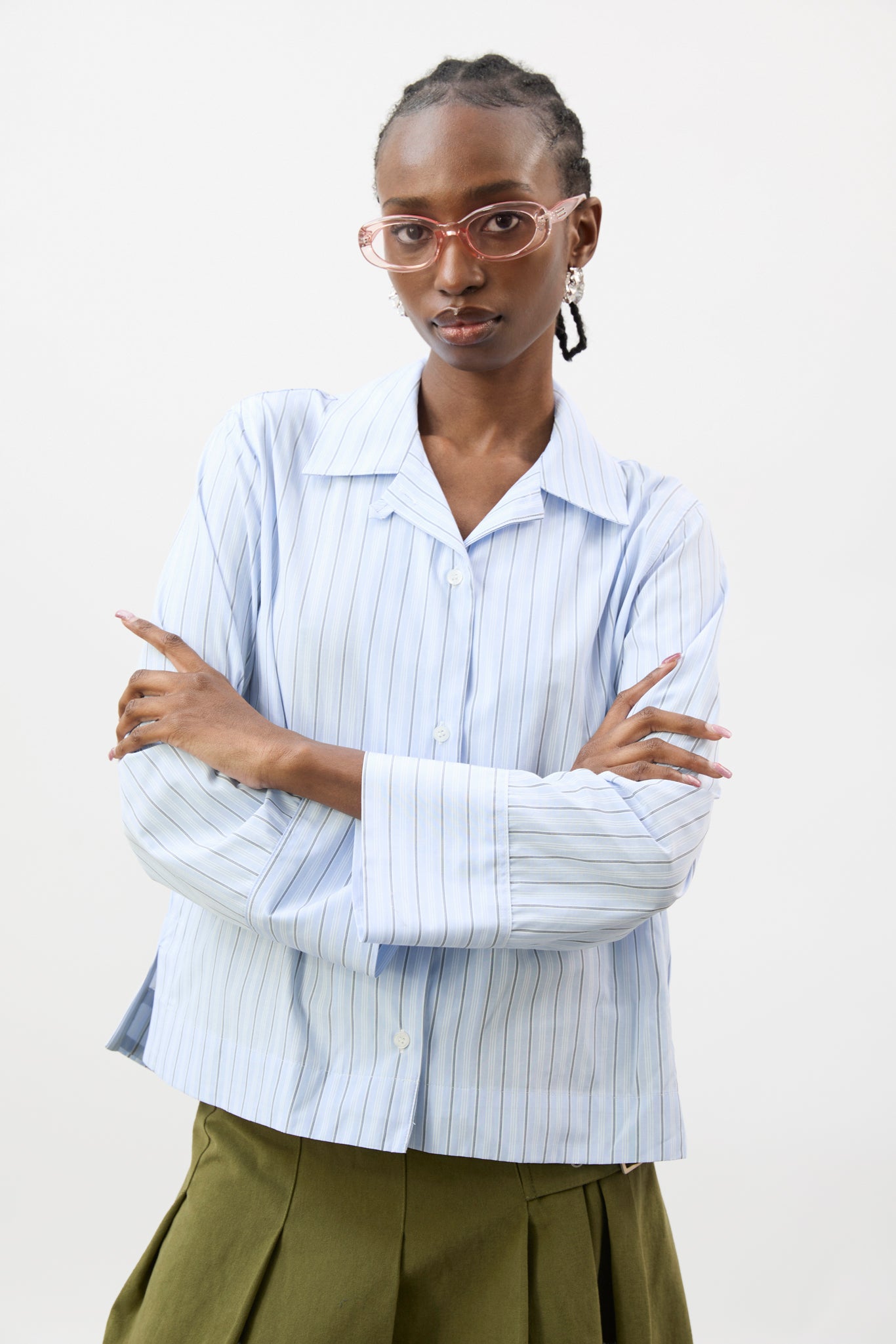 Pale blue ivory and navy multi stripe oversized shirt_1