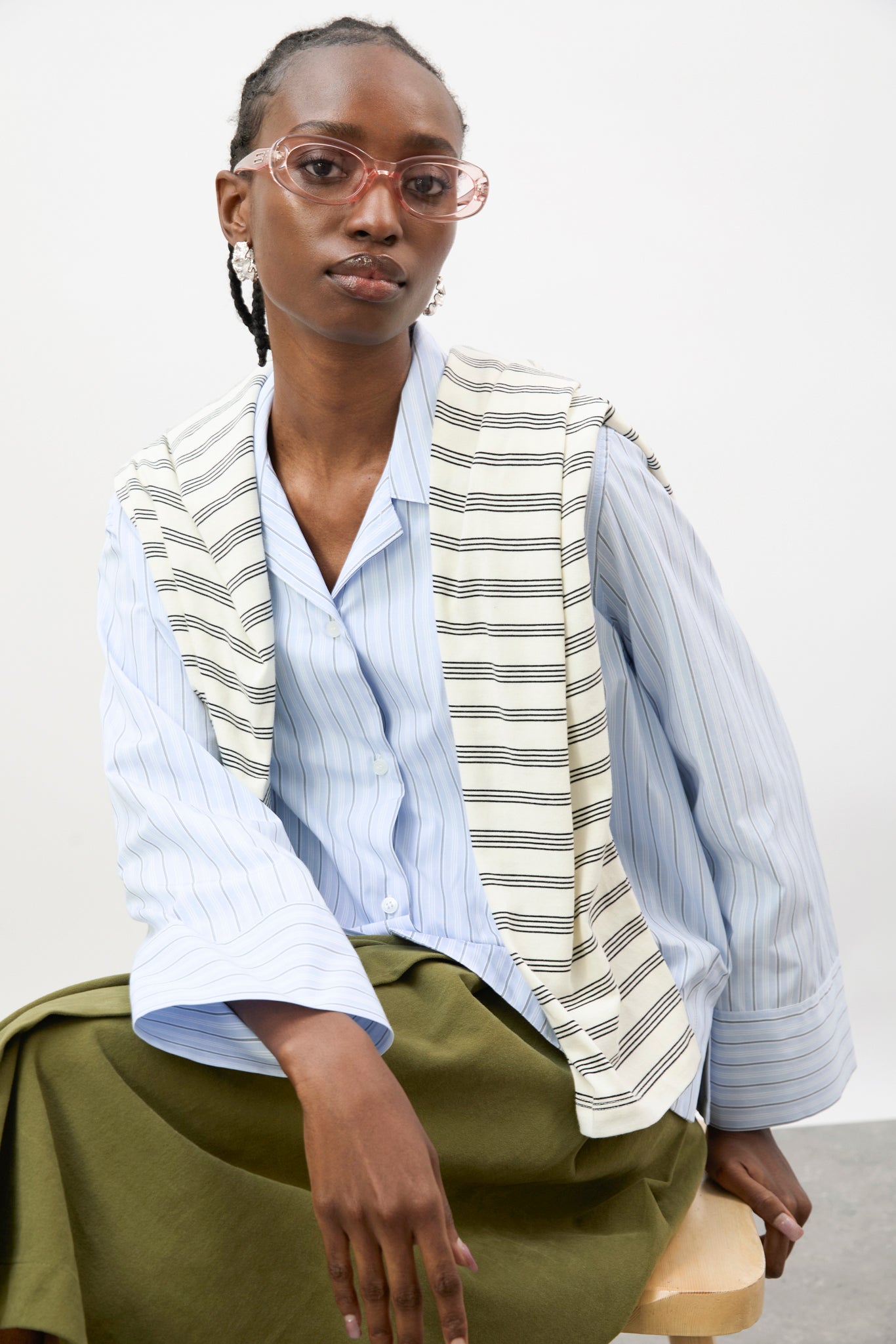 Pale blue ivory and navy multi stripe oversized shirt_5
