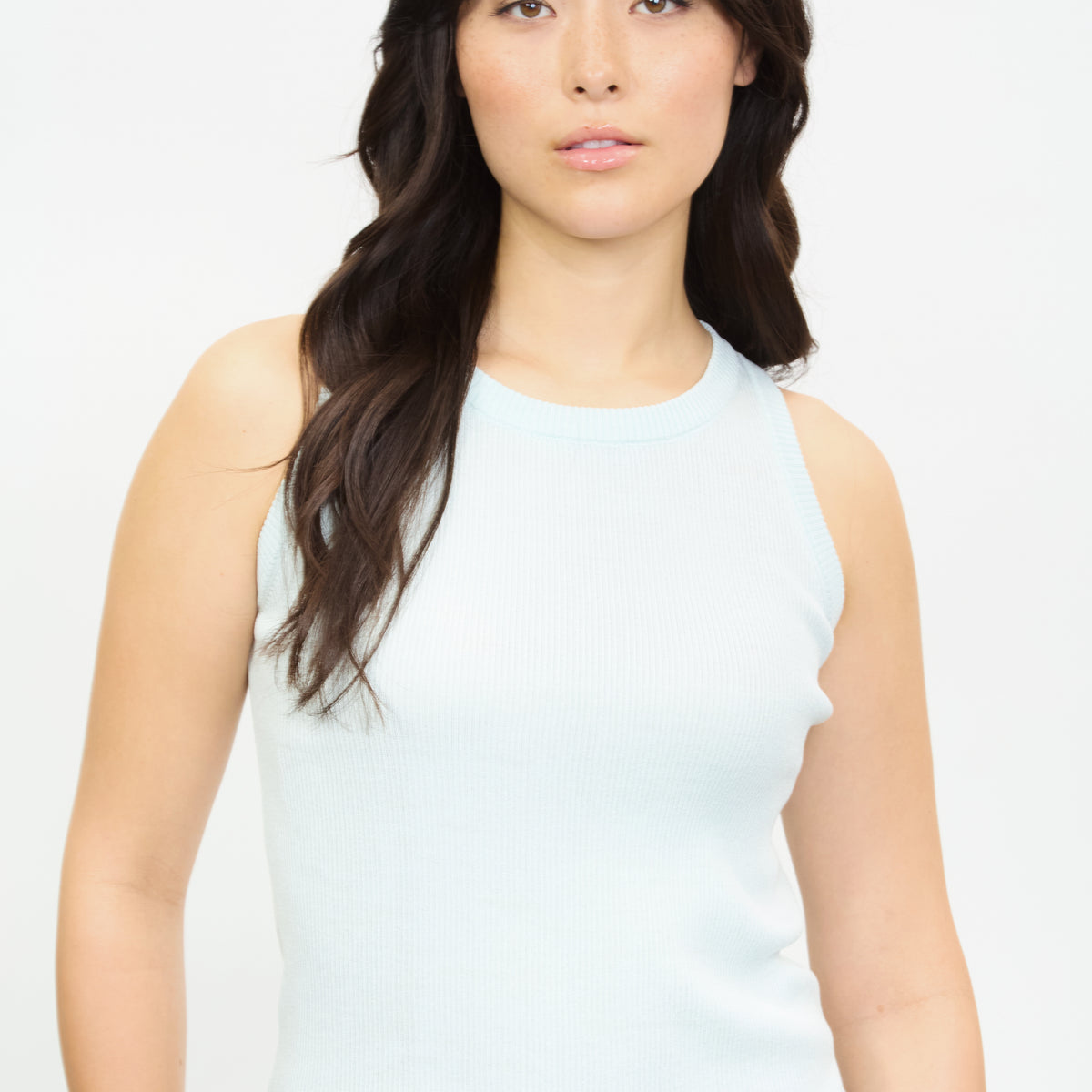 Pale blue long knit tank | Glassworks London