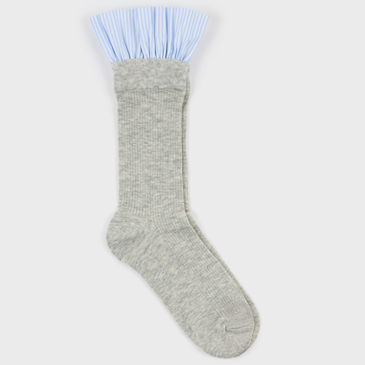 Pale grey and sky blue striped ruffle trim socks | Glassworks London