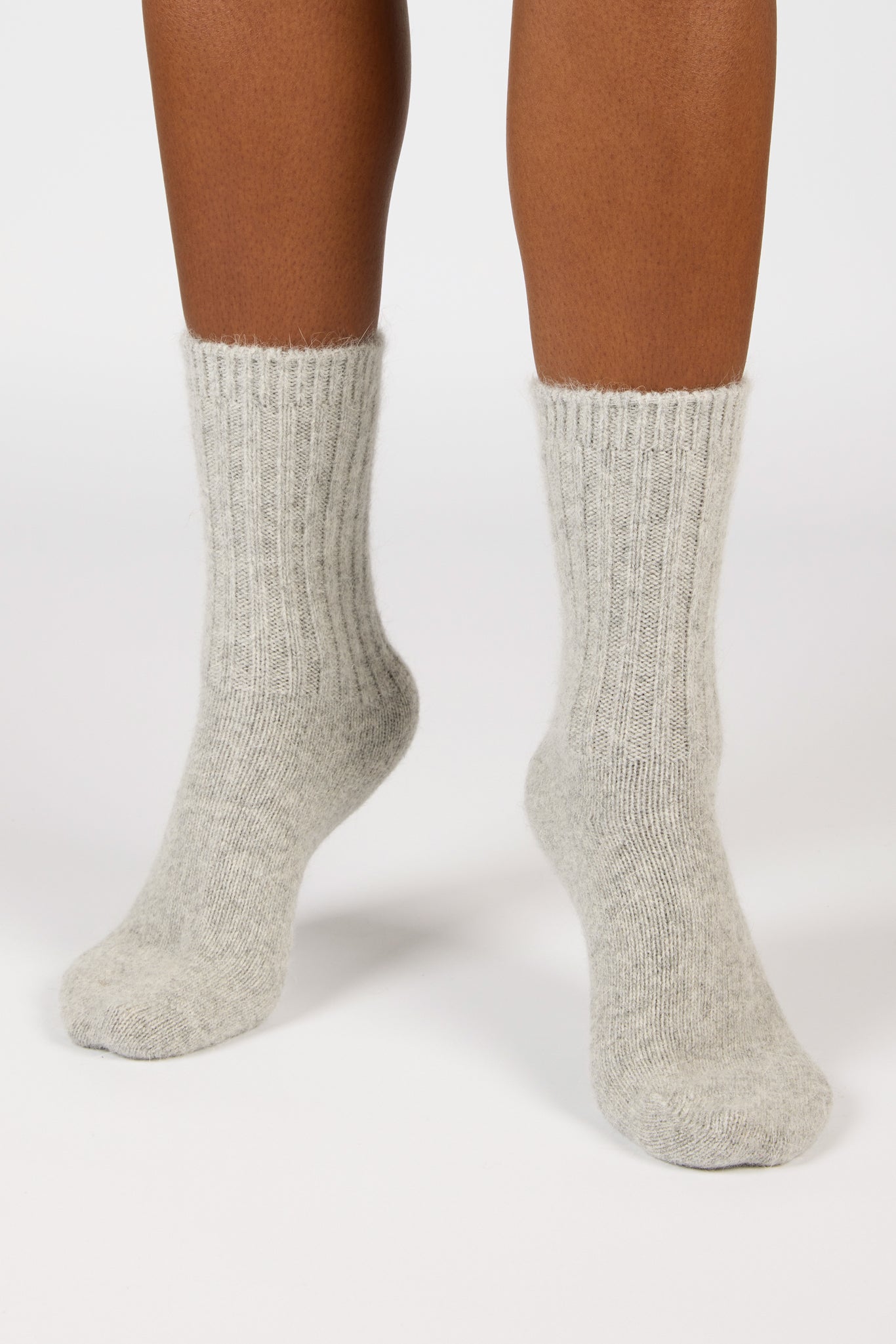 Pale grey ribbed angora long socks_2