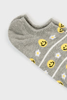 Pale grey smiley face daises socks_4