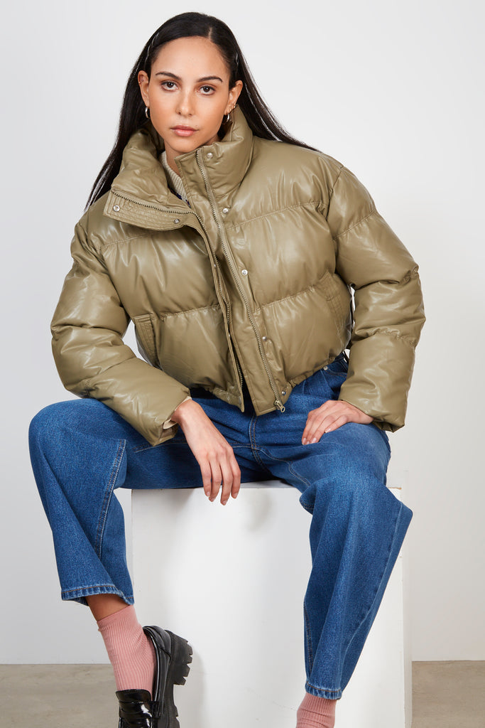 Pale khaki vegan leather puffer jacket_6
