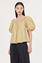 Pale mustard puff sleeve blouse_1