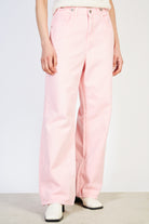 Pale pink adjustable waist double button jeans_1