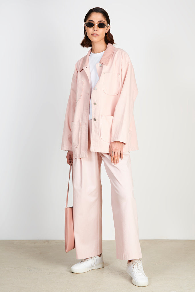 Pale pink cotton twill corduroy collar jacket_4