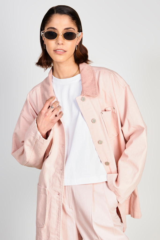 Pale pink cotton twill corduroy collar jacket_1
