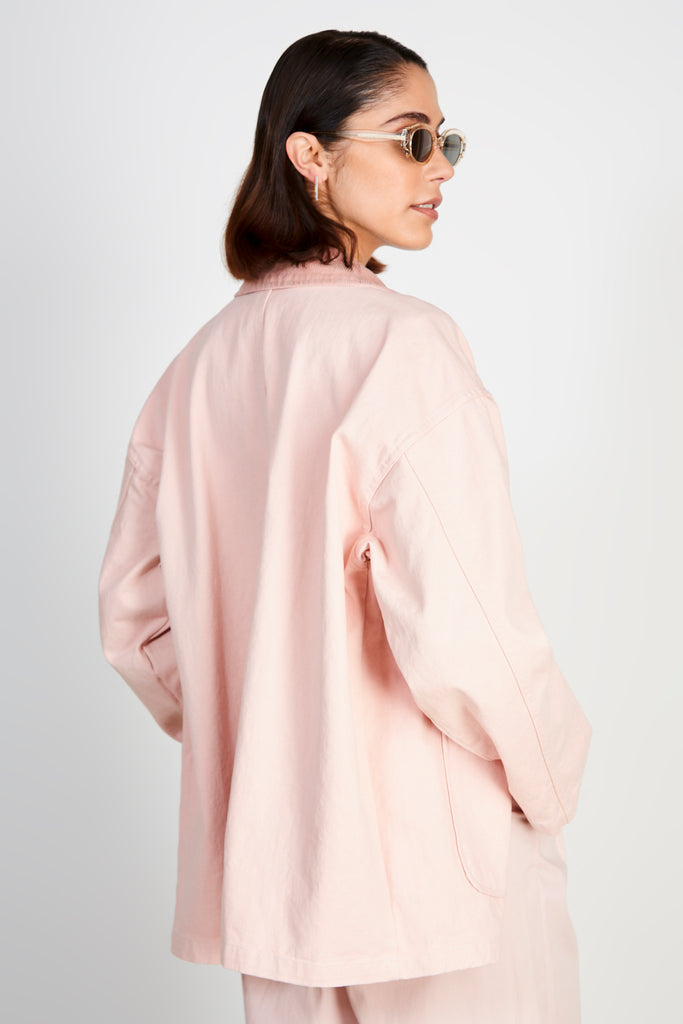 Pale pink cotton twill corduroy collar jacket_2
