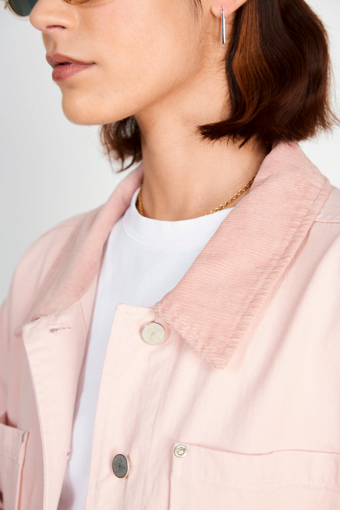 Pale pink cotton twill corduroy collar jacket_3
