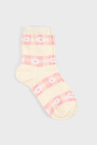 Pale pink daisy gingham striped socks_3