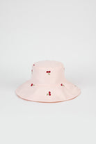 Pale pink gingham embroidered cherry reversible sun hat_1