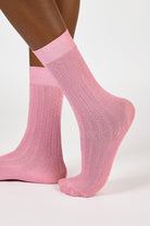 Pale pink glitter long ribbed socks_3