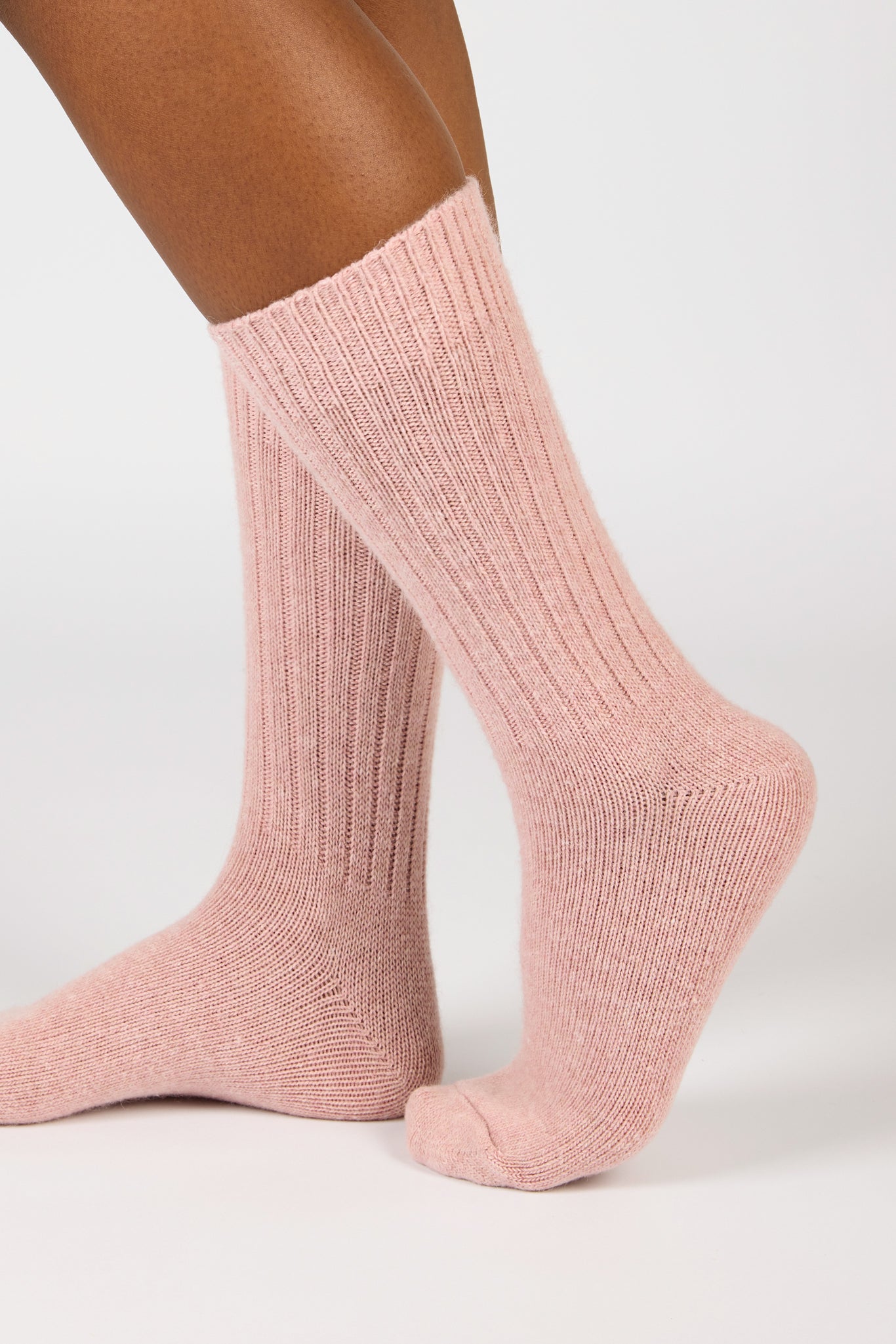 Pale pink ribbed alpaca blend socks_3
