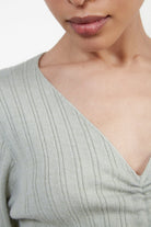 Pale green ribbed pull front knit mini dress_6