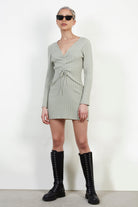 Pale green ribbed pull front knit mini dress_2