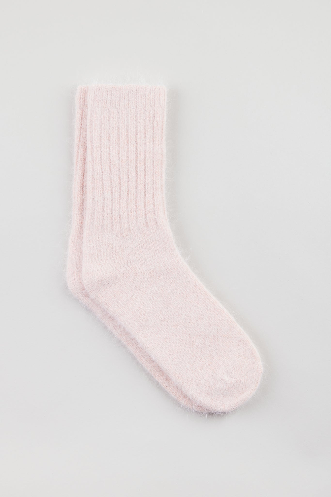Pale pink mohair beanie and angora sock set
