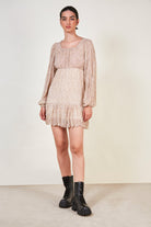 Pale yellow and lilac floral print mini dress_1